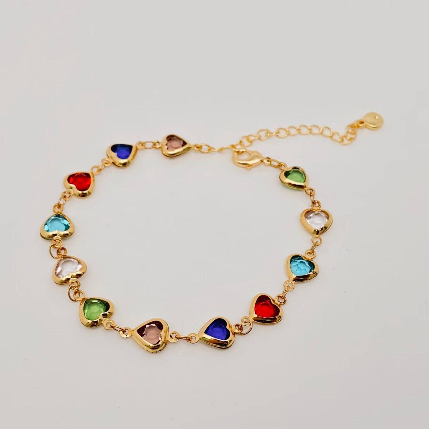 M12. Multicolored Heart-shaped Glass 18k Gold Plated Bracelet