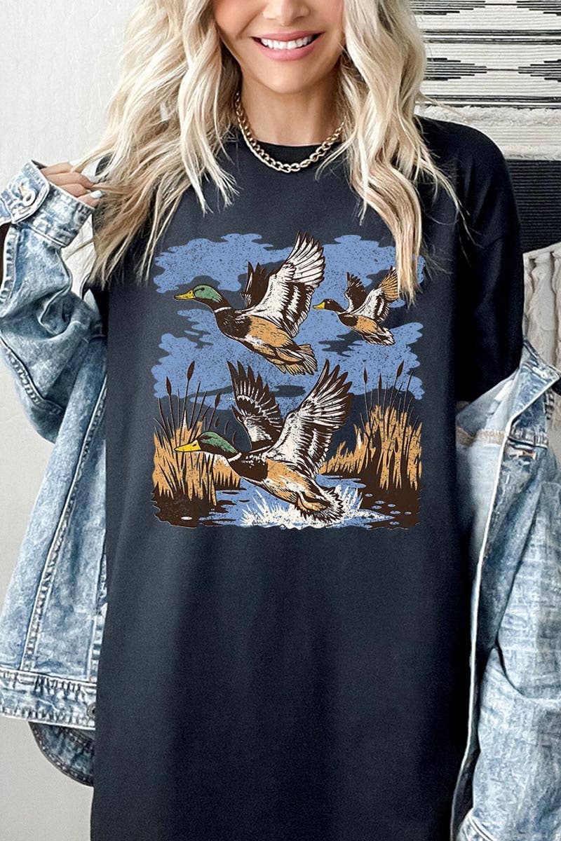 Flying Mallard Ducks Graphic Heavy Cotton Tee