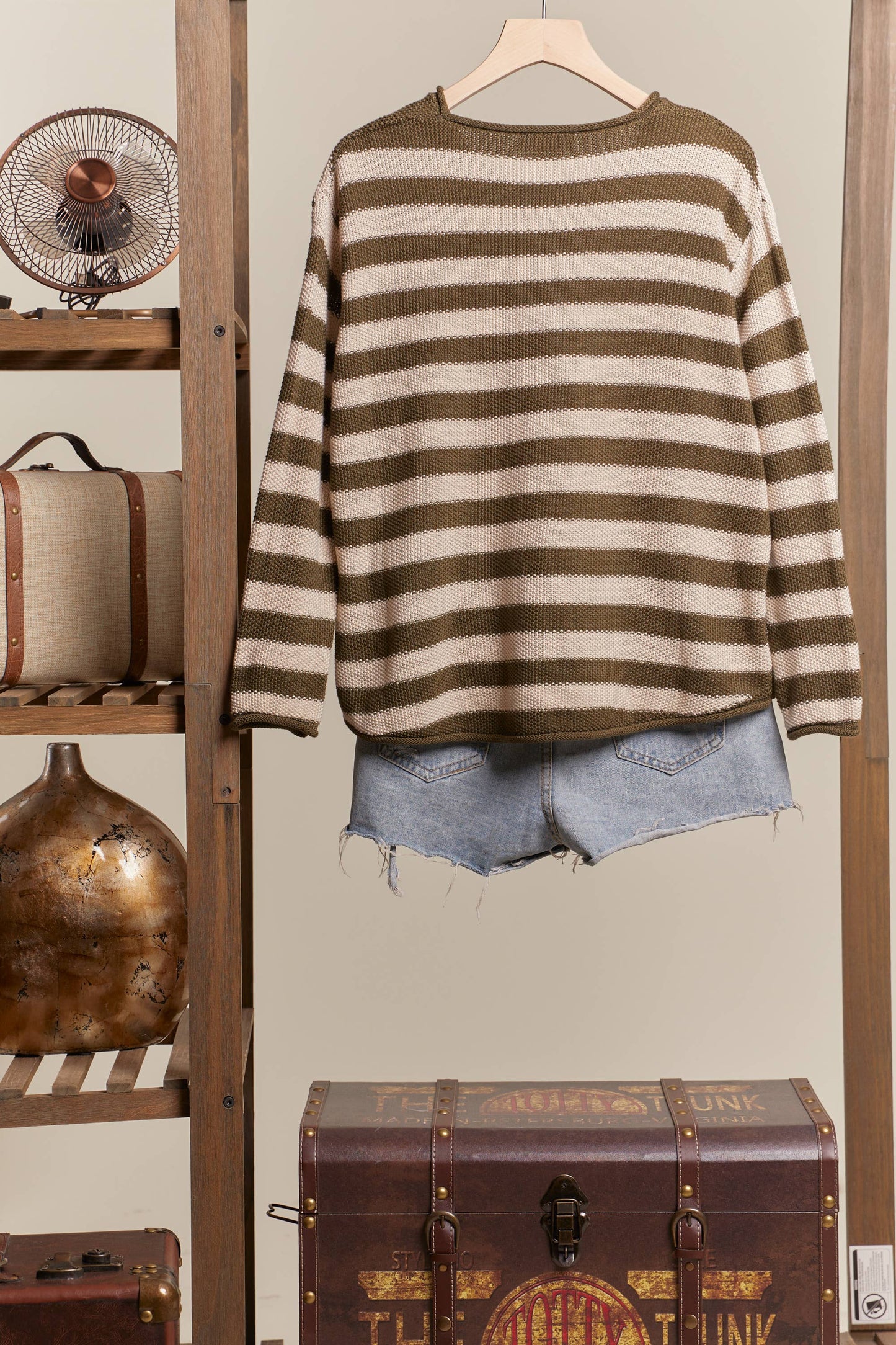 Casual Striped Sweater: Rust / S