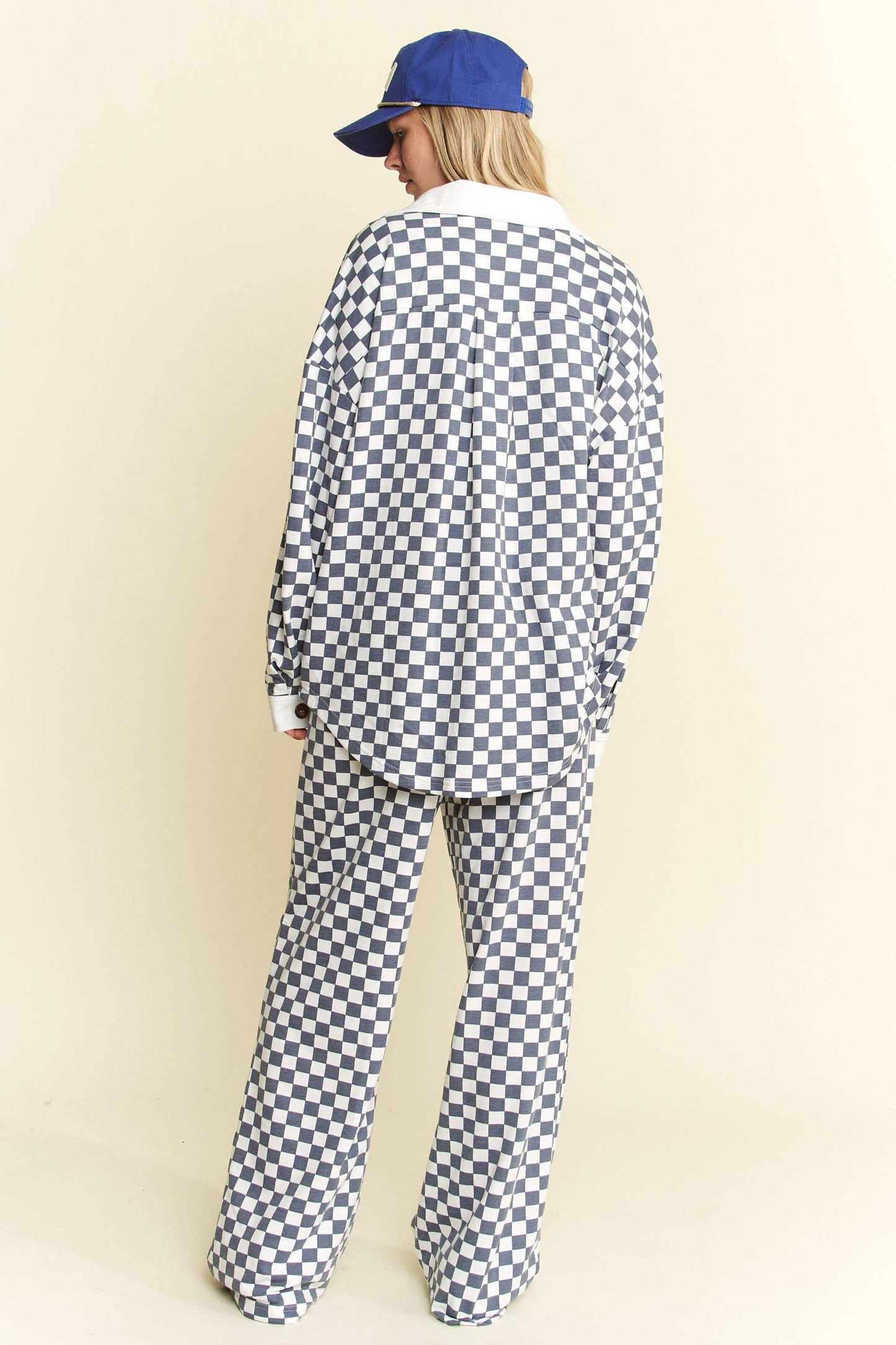 CHECKERED COLLARED BUTTON DOWN OVERSIZED TOP JJT6371