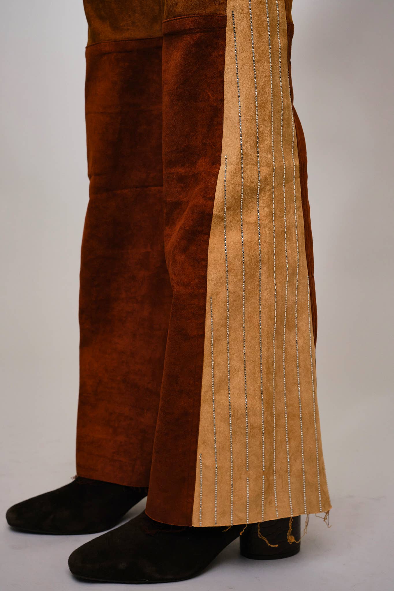 22497P - ColorBlock Suede Bell Bottom Pants