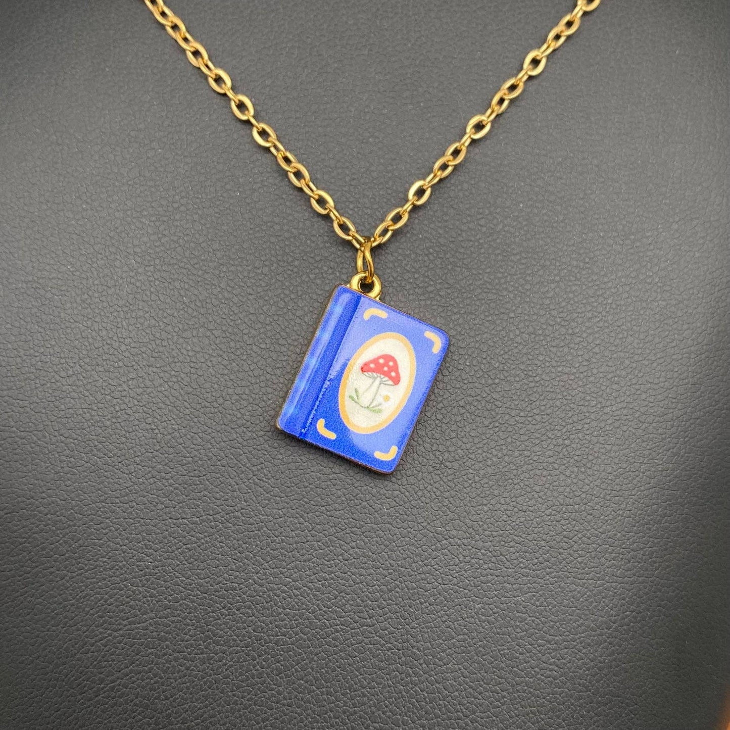 M35. Enamel Book 18K Golden Necklace