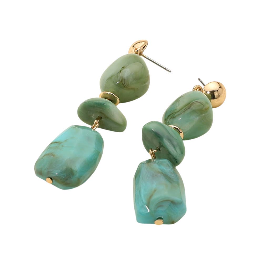 Geometric Chunky Marbled Resin Pebble Drop Earrings: Turquoise