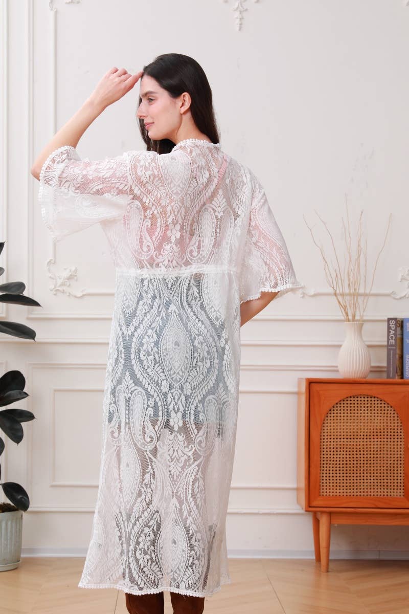 Bohemian Paisley Mesh Lace Kimono Duster