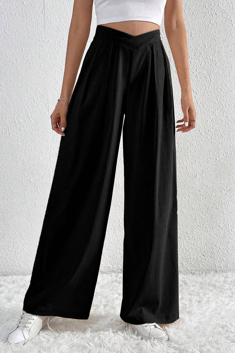 PLEATED CASUAL WIDE LEG LOOSE PANTS