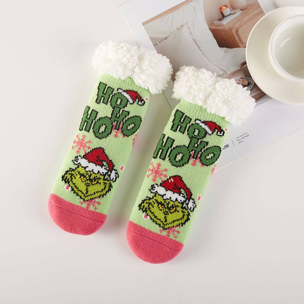 6Pairs - Kids Holiday Grinch Fuzzy Winter Socks Set