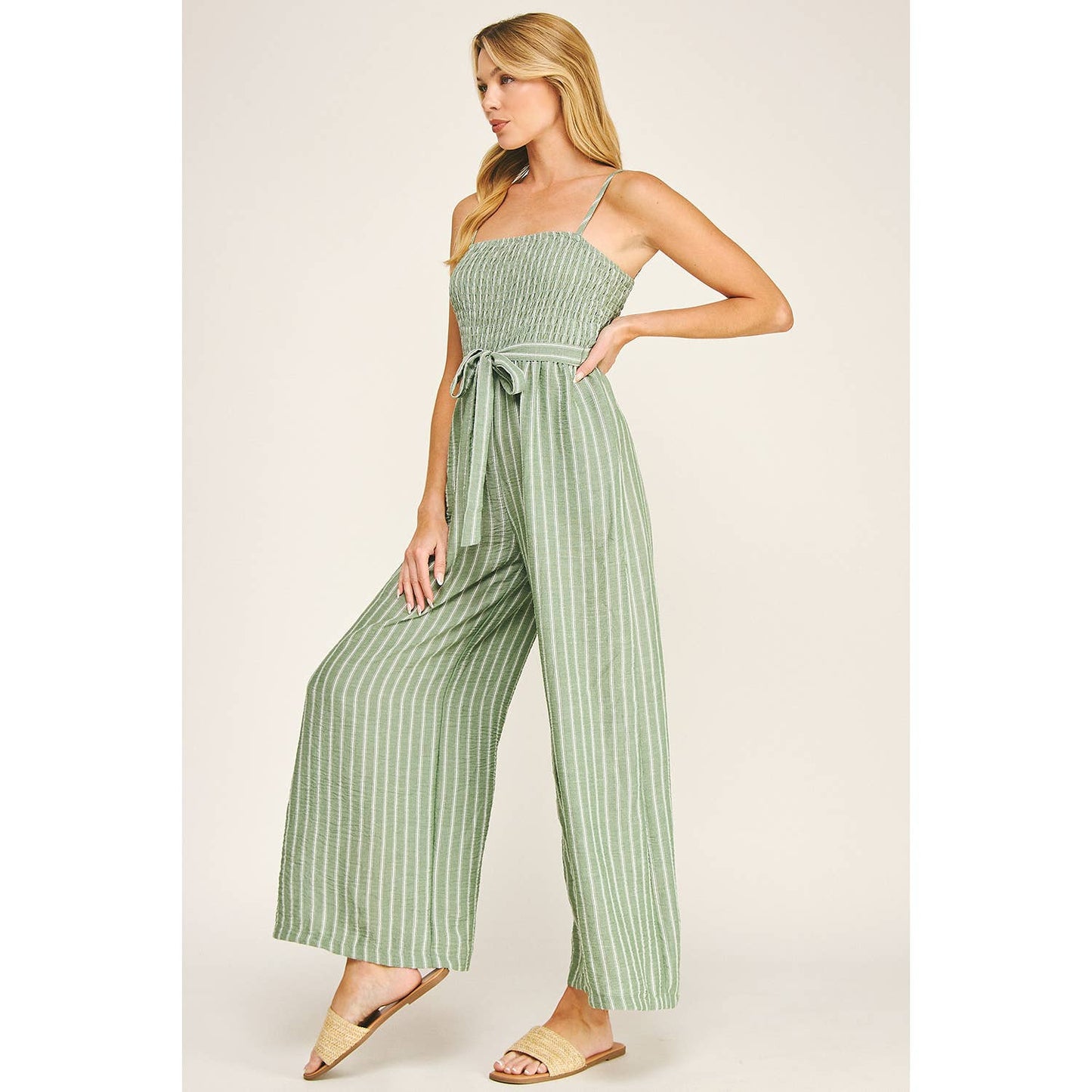 COASTAL STRIPE SMOCKED WIDE LEG JUMPSUIT