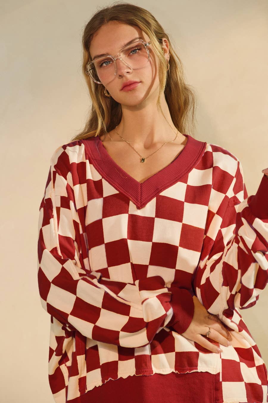 Checkerboard Oversized Sweatshirt: Washed Black / M