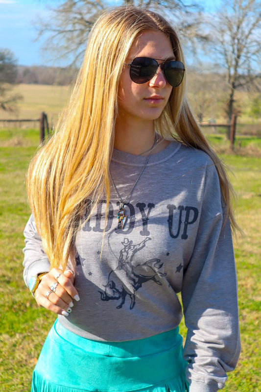MK310  Giddy Up flocking light weight Sweatshirt: Gray / 3XL