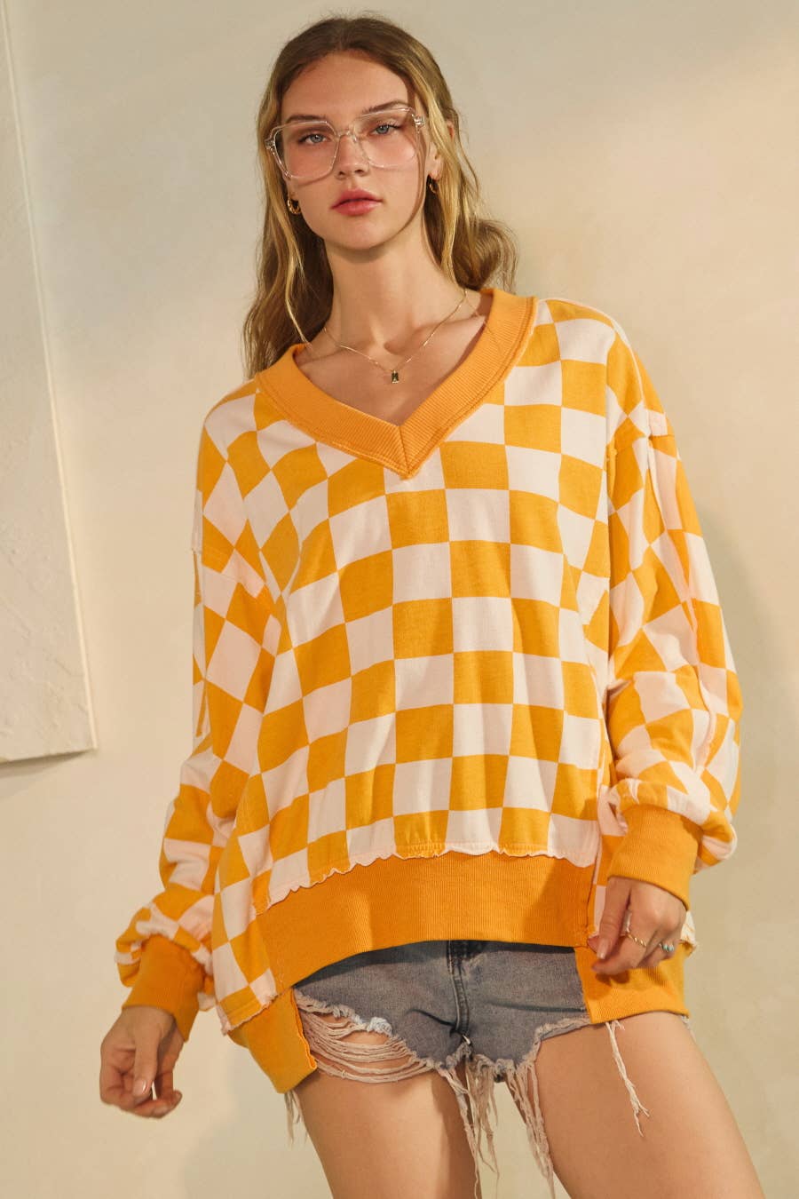 Checkerboard Oversized Sweatshirt: Washed Black / S