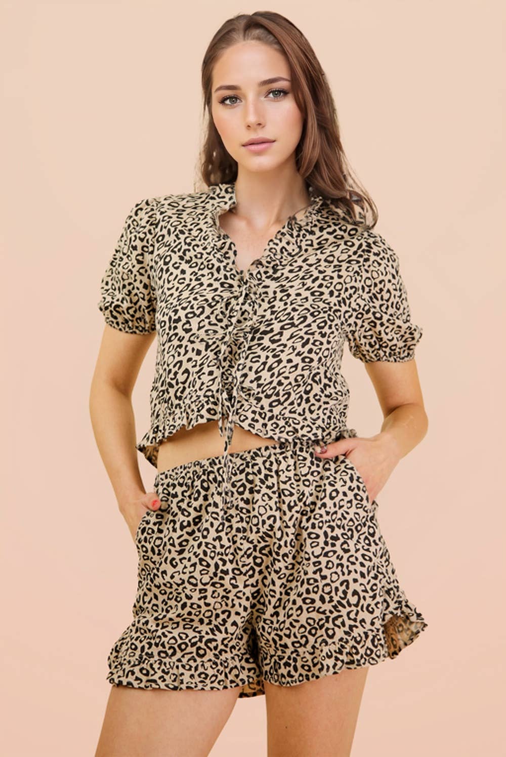 Leopard Print Woven Top & Shorts Set