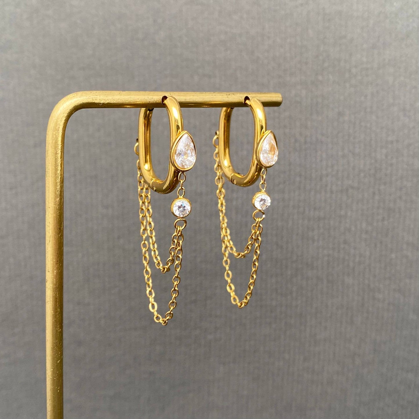 M28. Chain fringe Zircon Inlay 18K Gold Plated Earrings
