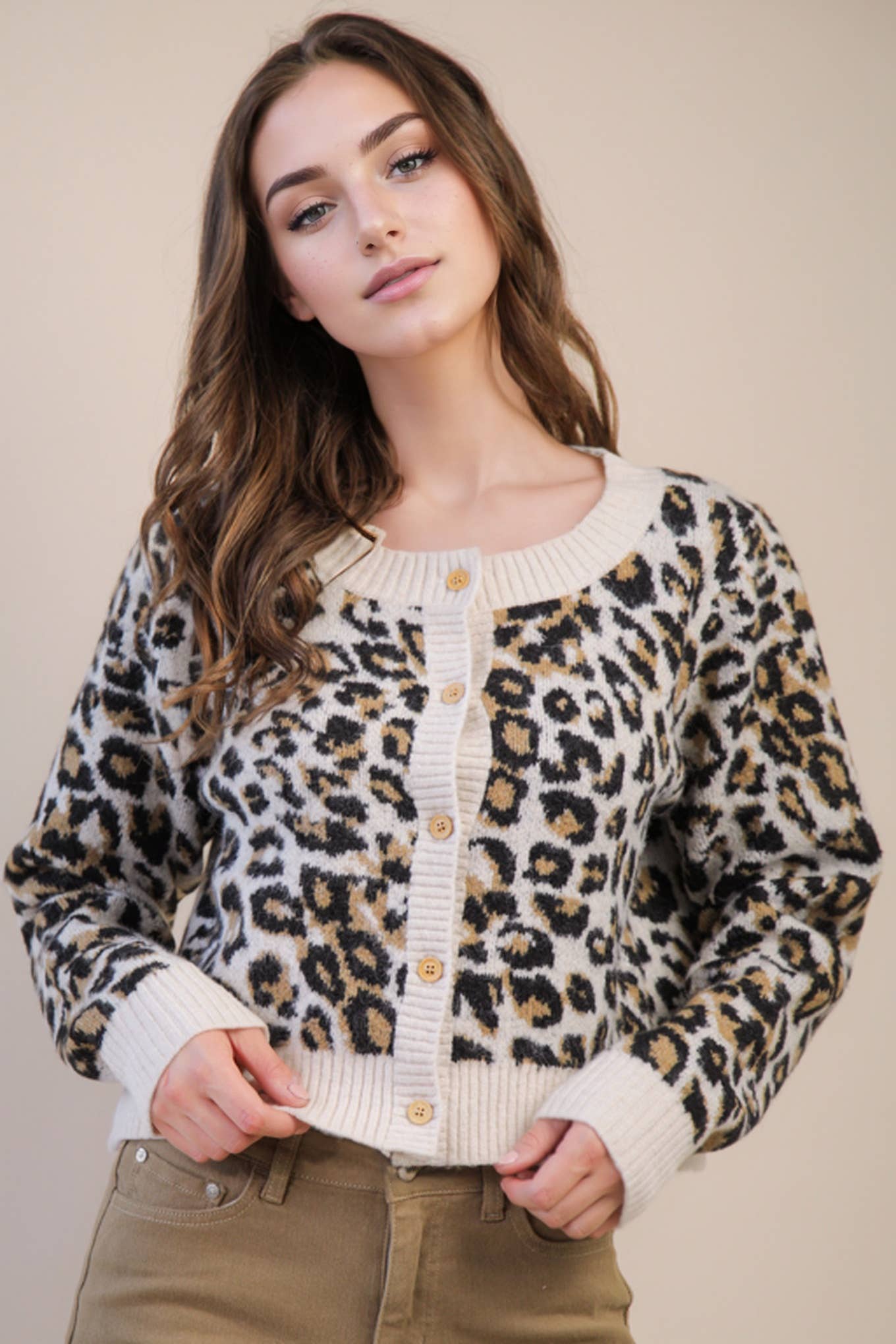 12W3475N-Print & Solid Soft Knit Sweater Cardigan