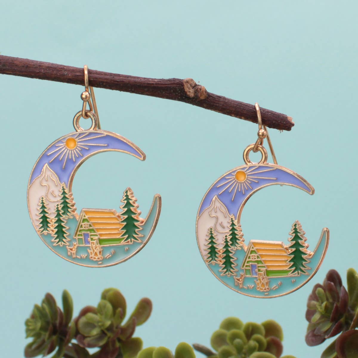 Cabin in the Wood Crescent Enamel Earrings