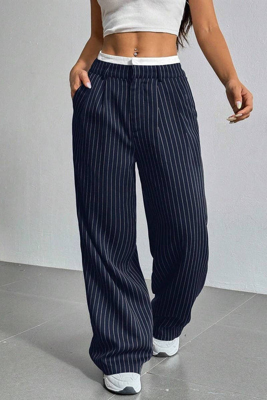 STRIPED LOOSE STRAIGHT-LEG TROUSERS