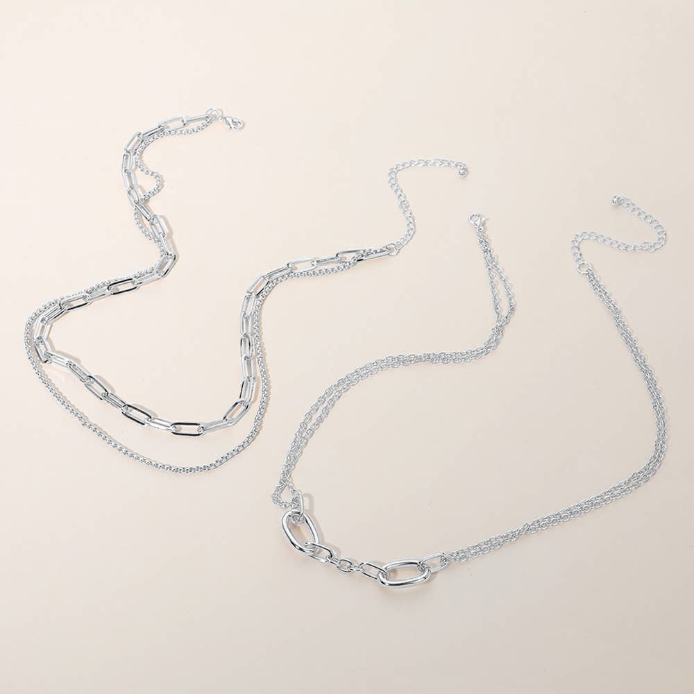 2PCS - Metal Link Paperclip Chain Layered Necklace