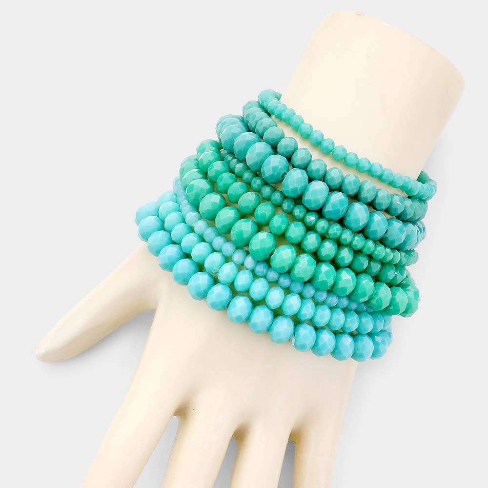 9PCS - Faceted Bead Stretch Bracelets