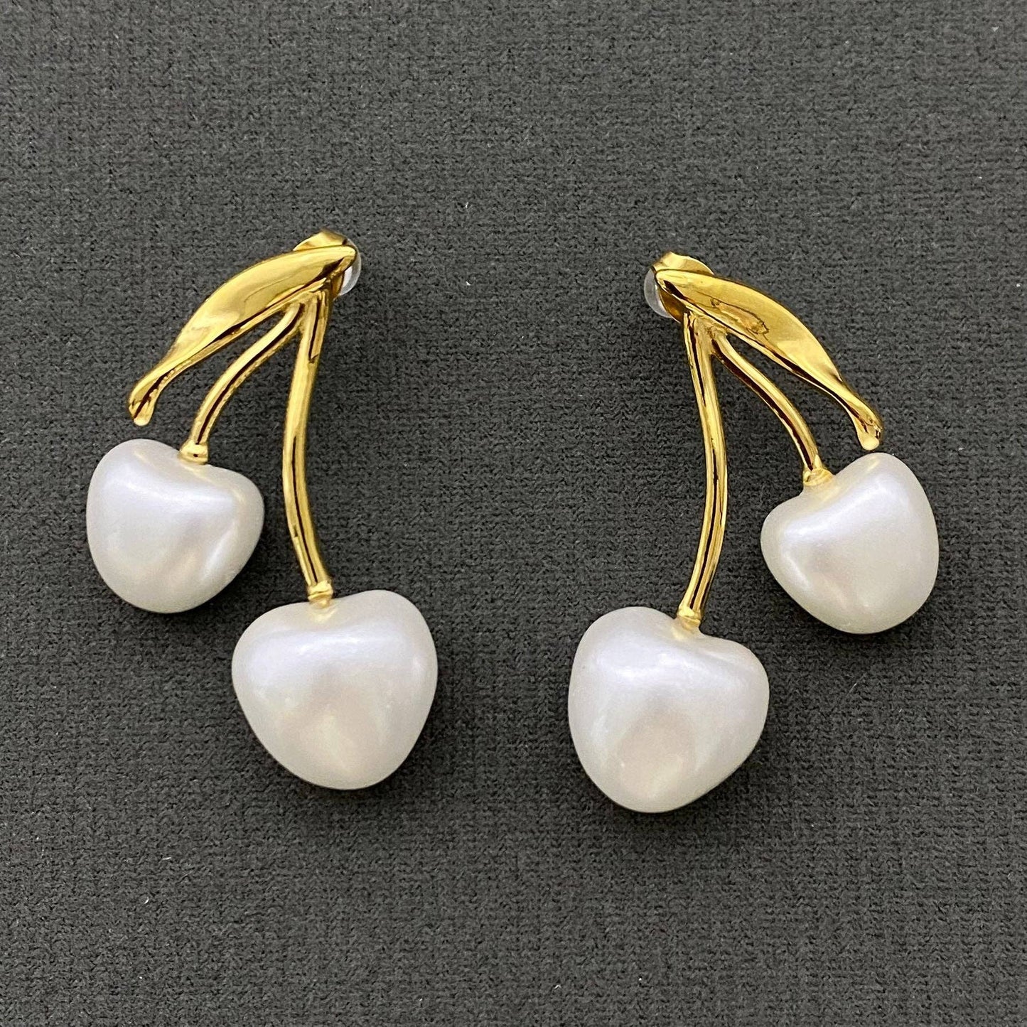 M13. Imitation Pearl Cherry 18K Gold Plated Post Earrings