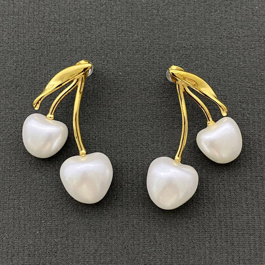 M13. Imitation Pearl Cherry 18K Gold Plated Post Earrings