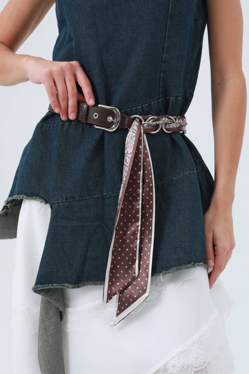 Studded Vegan Leather Belt – Satin Accent Waistband