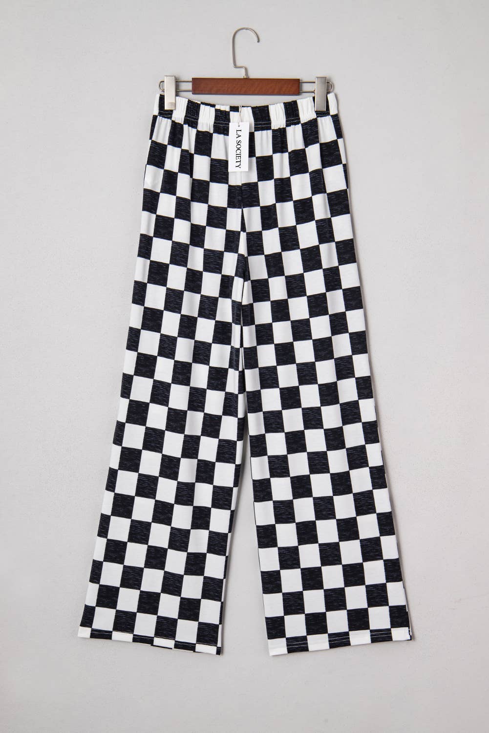 LA SOCIETY Checkered Print High Waist Wide Leg Pants Bottoms