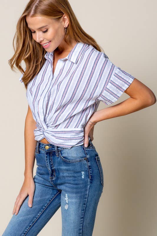 Twisted Tie Crop Shirt W Back Smoking Band Detail - 10688t