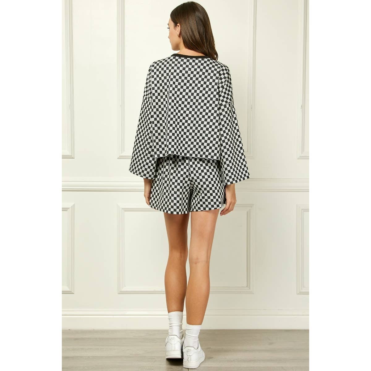 Checker Jersey Long Sleeve Top : Brown / L