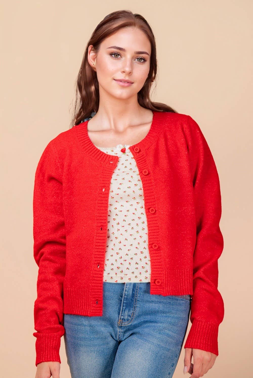 12W3475N-Print & Solid Soft Knit Sweater Cardigan