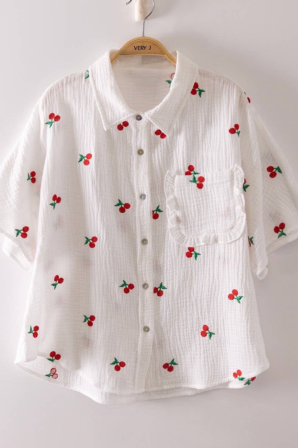 MFruit Embroidery Oversized Gauze Shirt Top