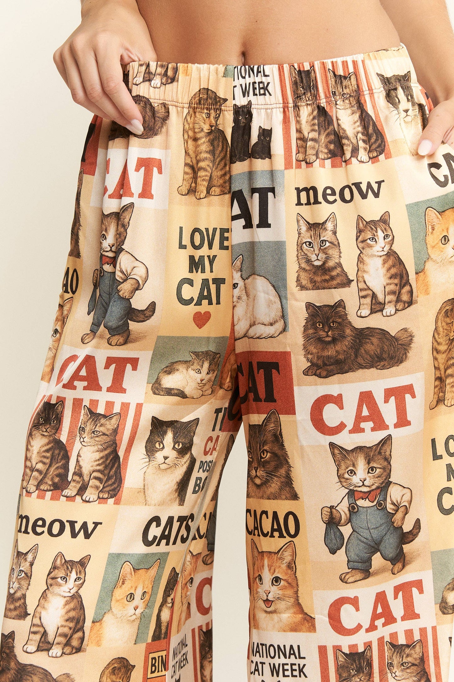 CAT WEEK COLLAGE WIDE LEG PANTS
