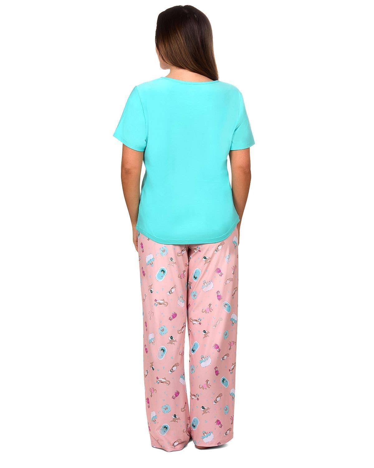Spa Kitty 2Pc Pant PJ Set In A Bag: Peachy / M