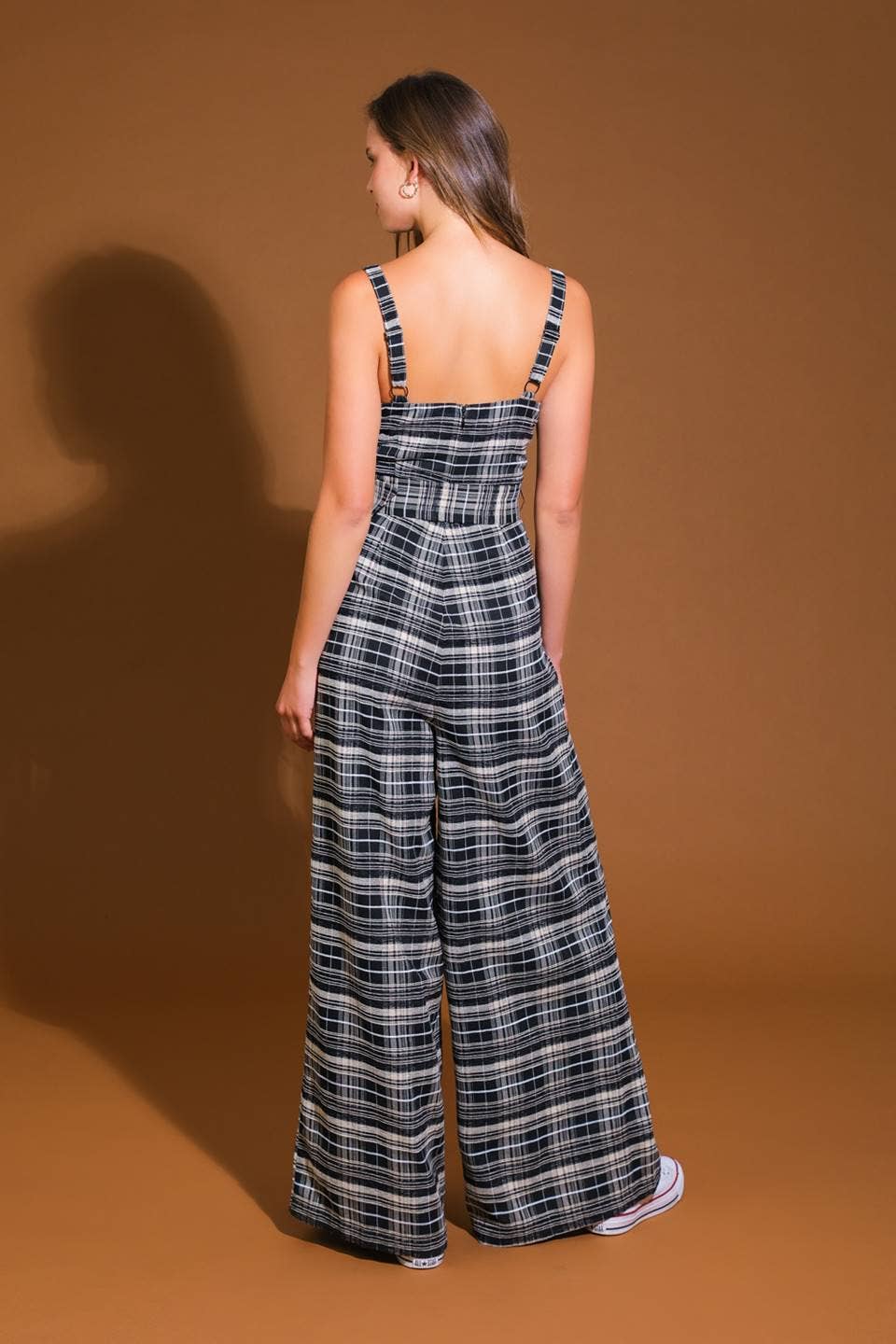 Flying Tomato woven plaid jumpsuit