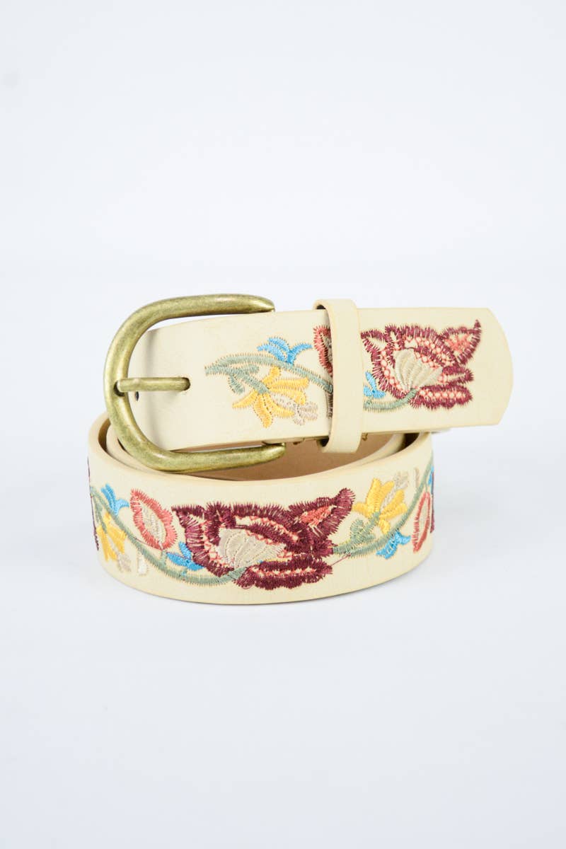 Flower Embroidered Statement Belt