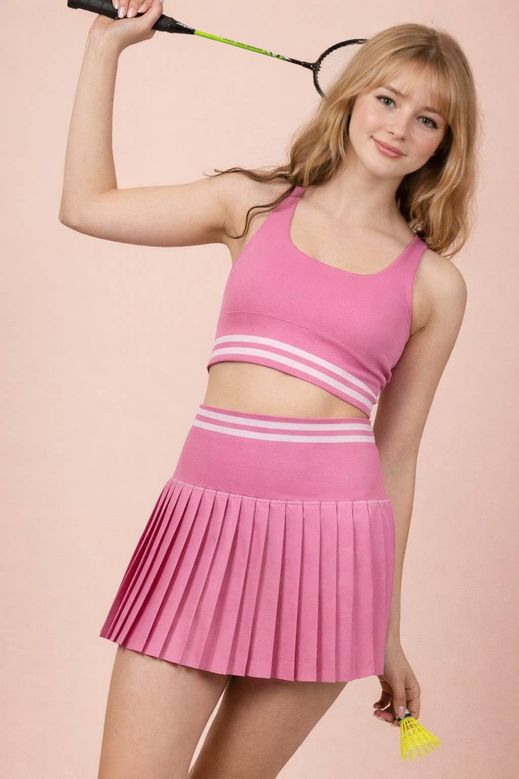 4A. Striped Band Detail Activewear Top & Skirt Set