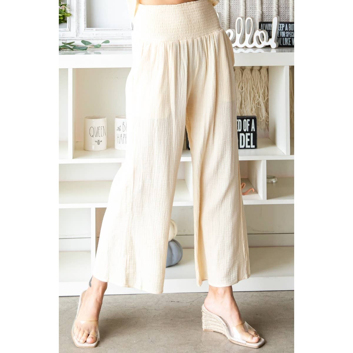 Ruffle Sleeve Linen feel Top and Pants Set