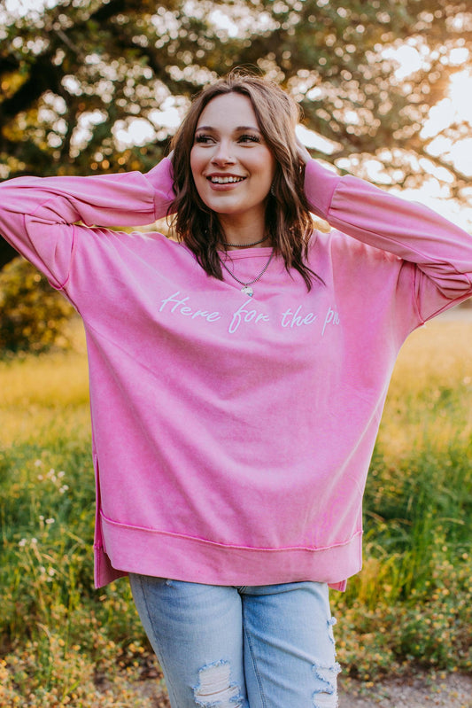 MK436 Acid washed Raised Embroidery Sweatshirt - Pink