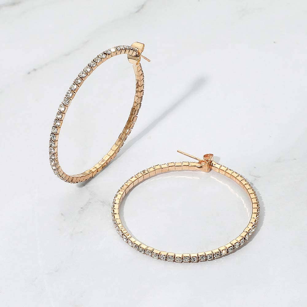 40mm Rhinestone Paved Hoop Earrings: Clear,Gold
