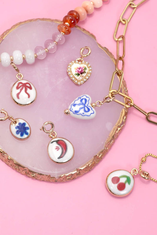 CHARM-PORCELAIN BOW CHERRY WITH SPRING RING CLASP | 80CM1101