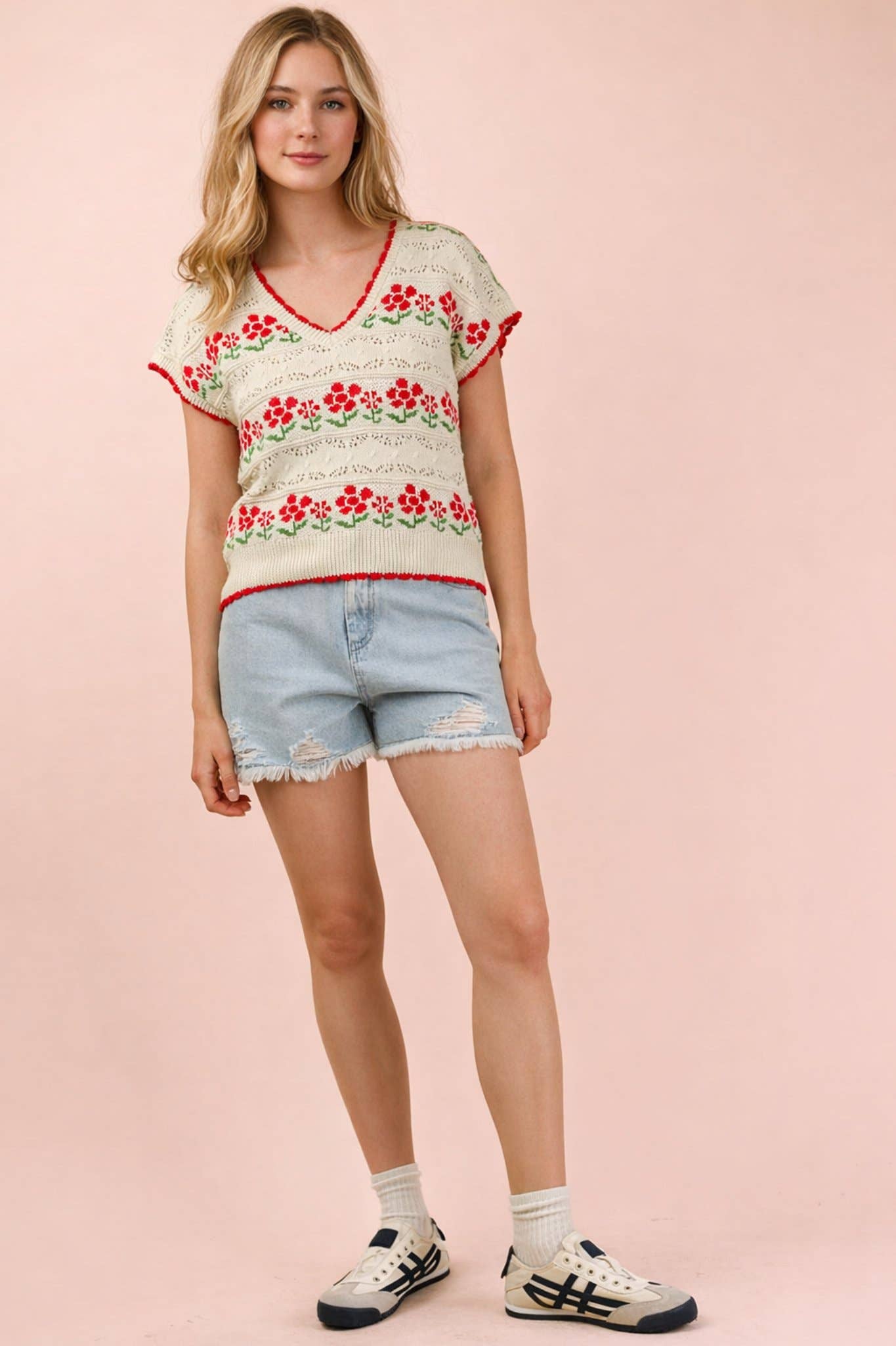 Very J Floral Graphic Knit Sweater Vest