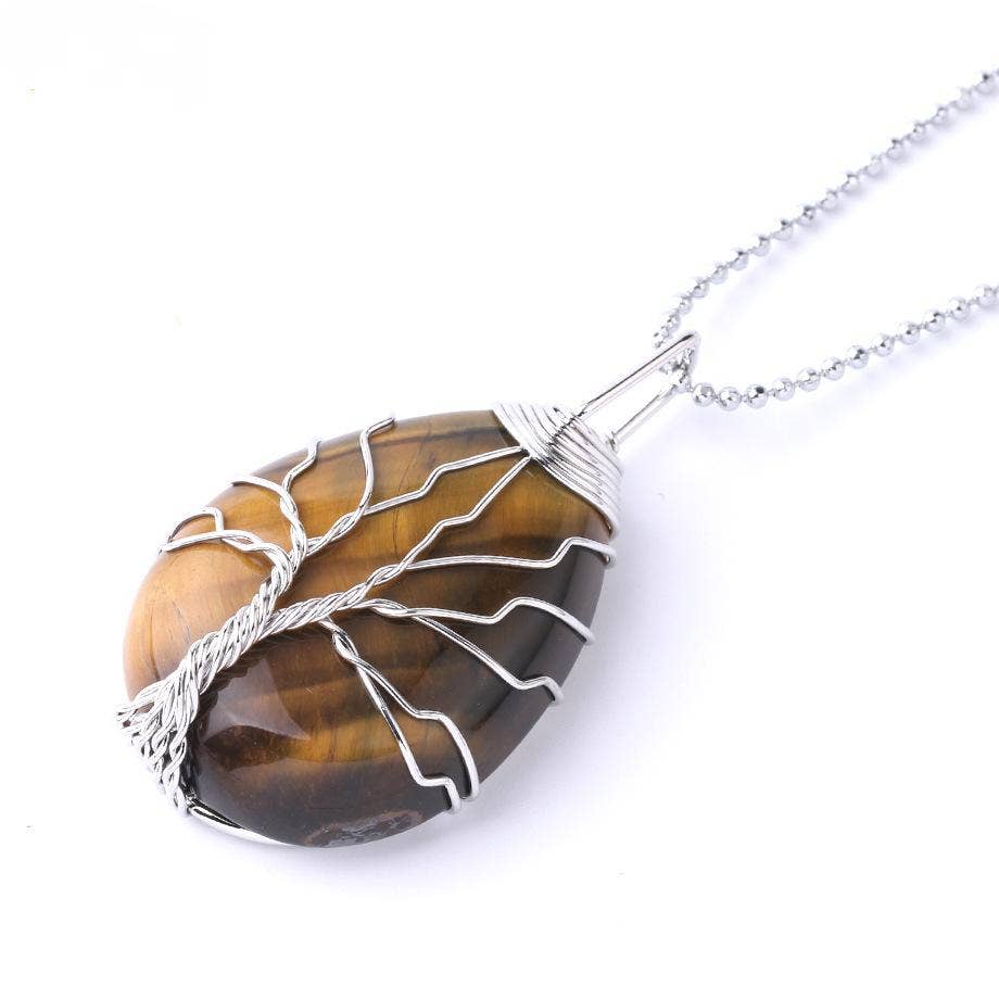Natural Stone Winding Drop-shaped Crystal Pendant Necklace