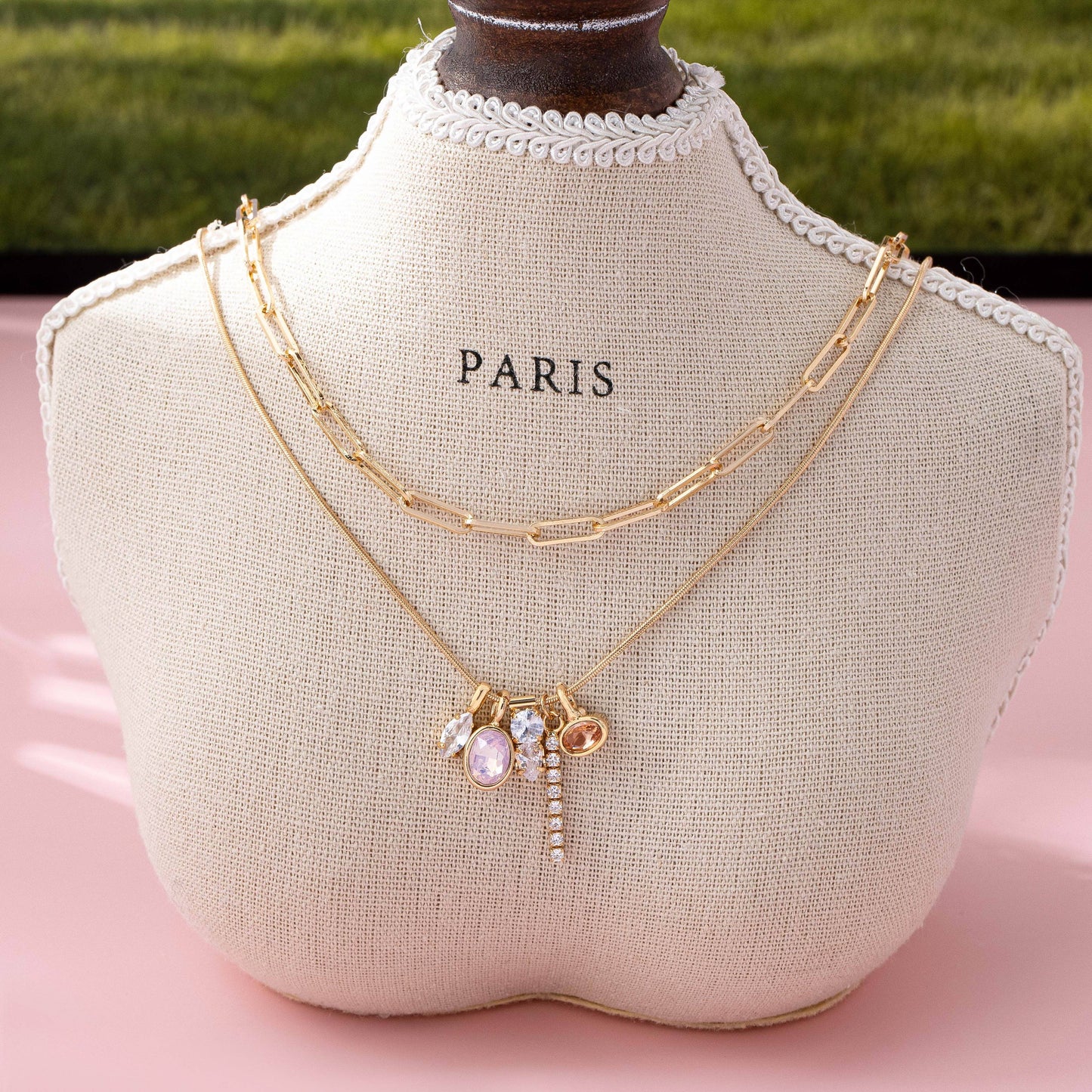 Crystal Cluster Charm Double-Layer Necklace | 80N92679