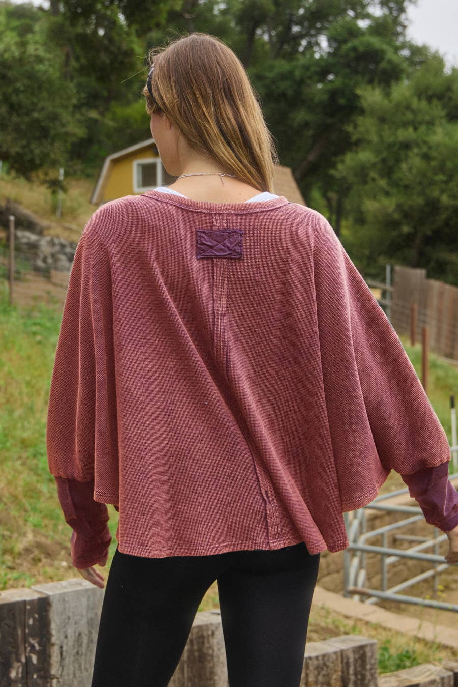 Acid Washed Thermal Batwing Pullover: Washed Navy / L
