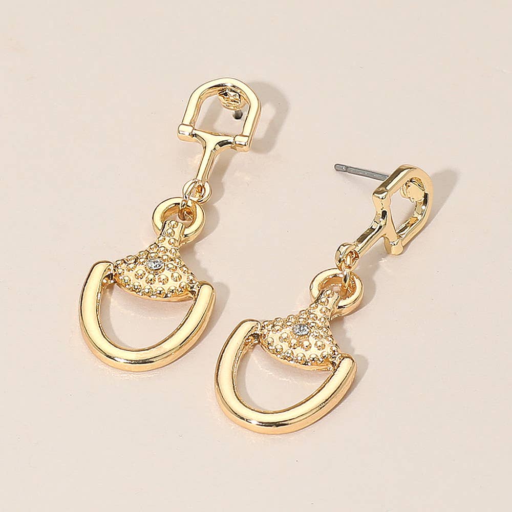 Rhinestone Accent Modern Horsebit Link Drop Earrings