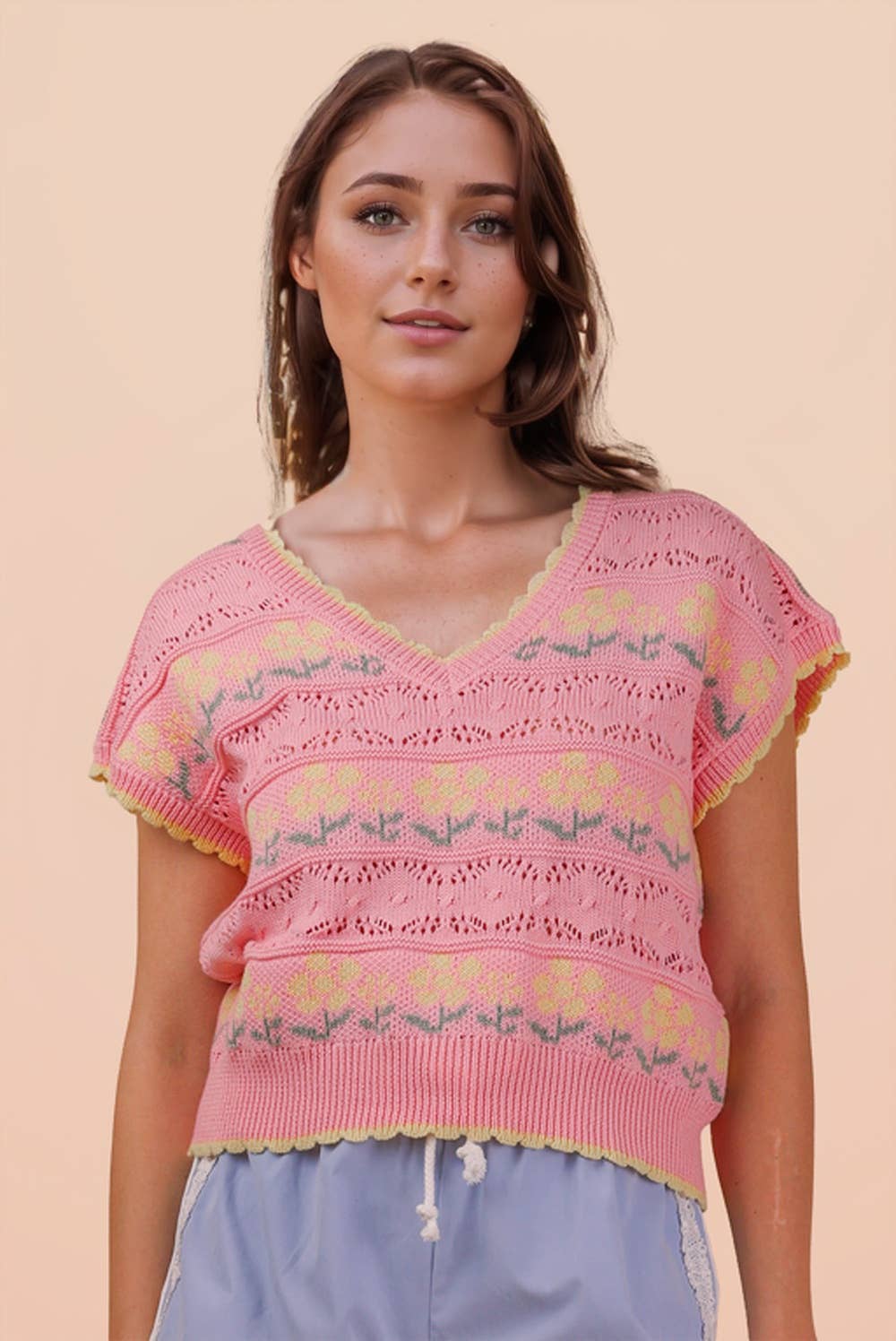 Very J Floral Graphic Knit Sweater Vest
