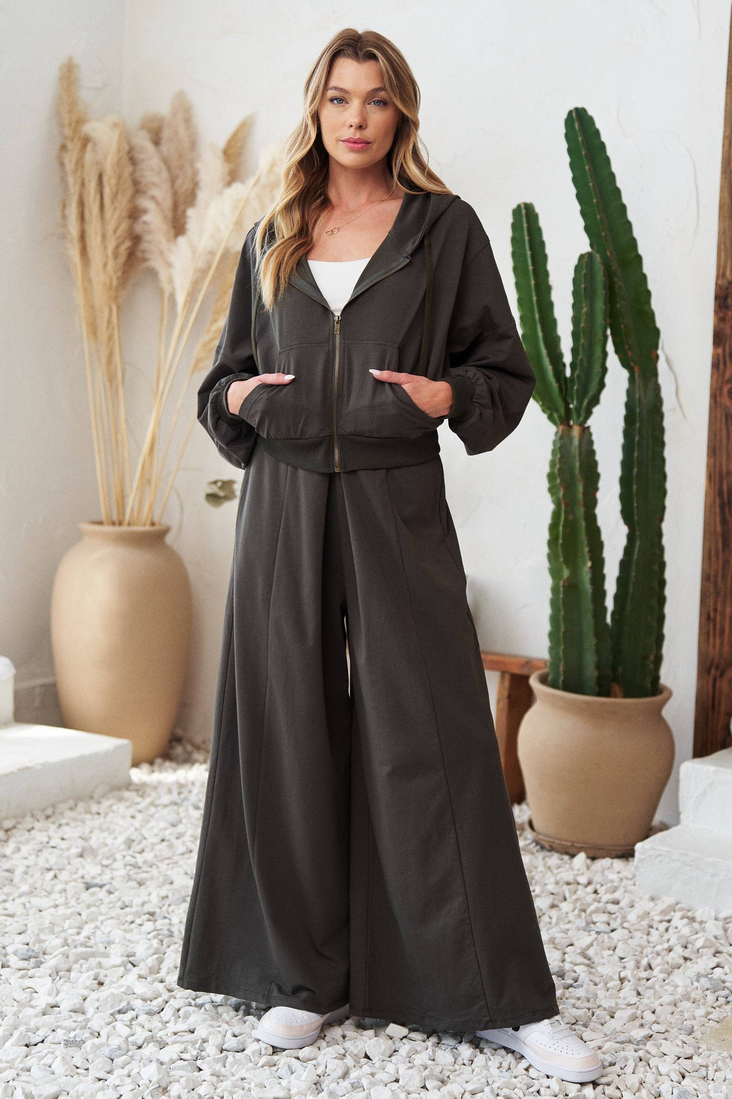 Solid Pleated wide-leg pants JJB5020-1