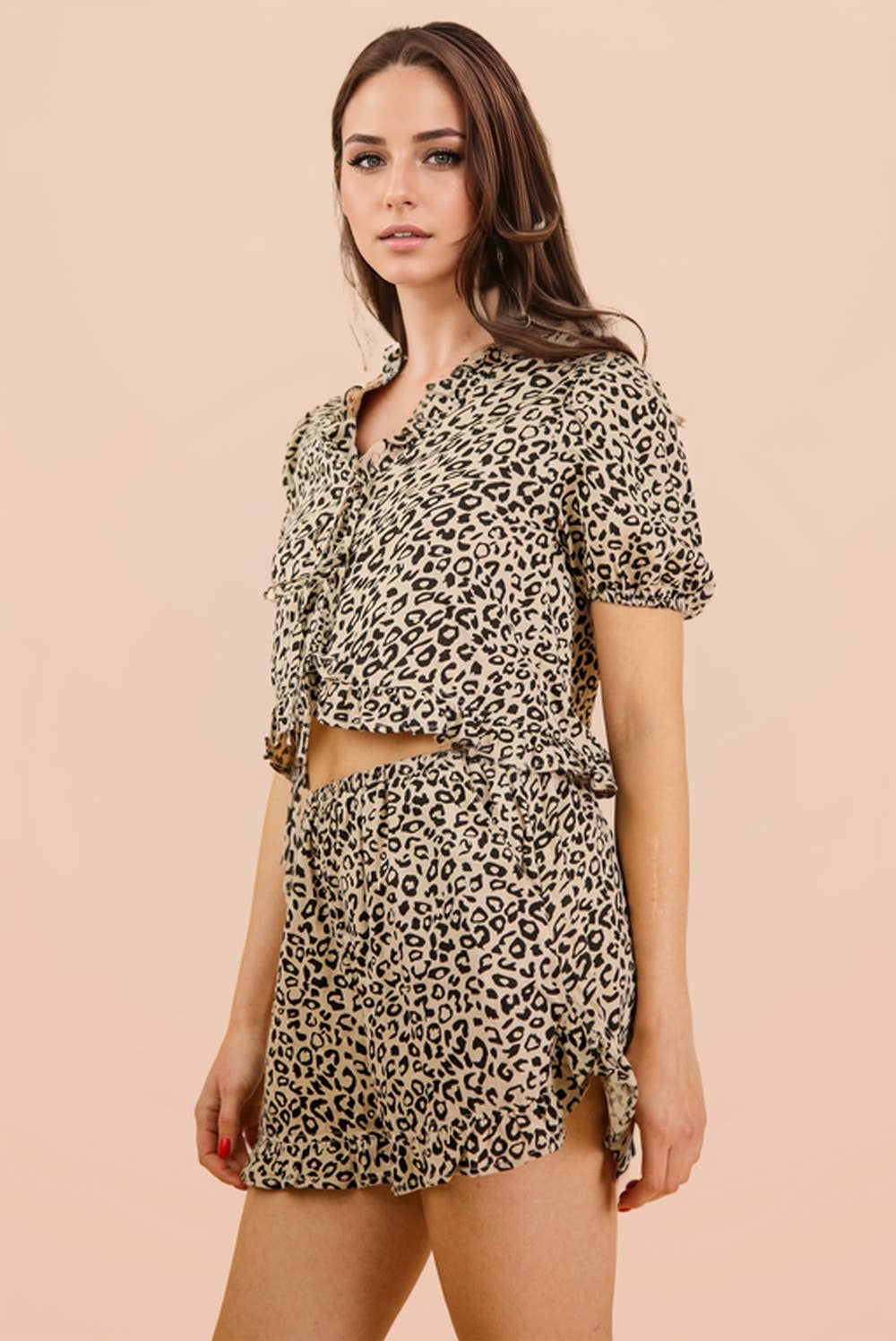 Leopard Print Woven Top & Shorts Set