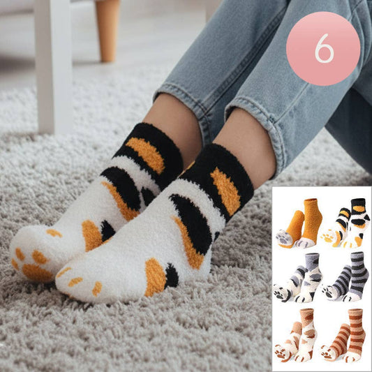 6Pairs - Cat Stripe Patterned Paw Luxury Soft Socks