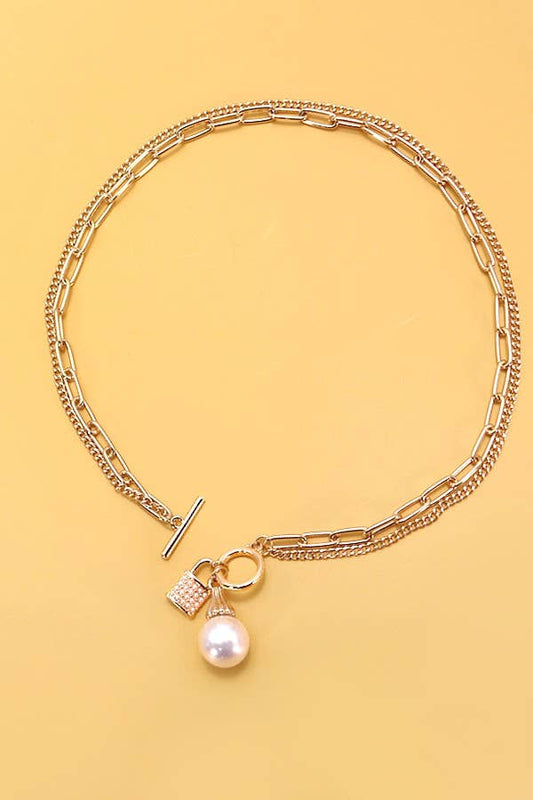 PEARL LOCK CHARM DOUBLE LAYER TOGGLE NECKLACE | 31N24104NECK