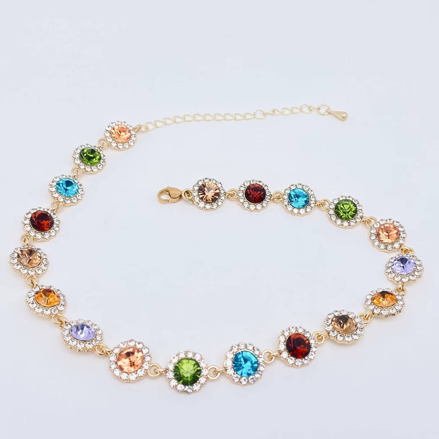 M6. Colored Rhinestone Chain Choker Necklace