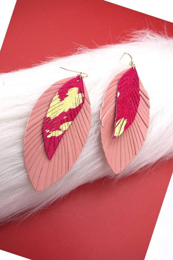 DOUBLE GENUINE LEATHER LEAF EAR | 52E2101819: TAN